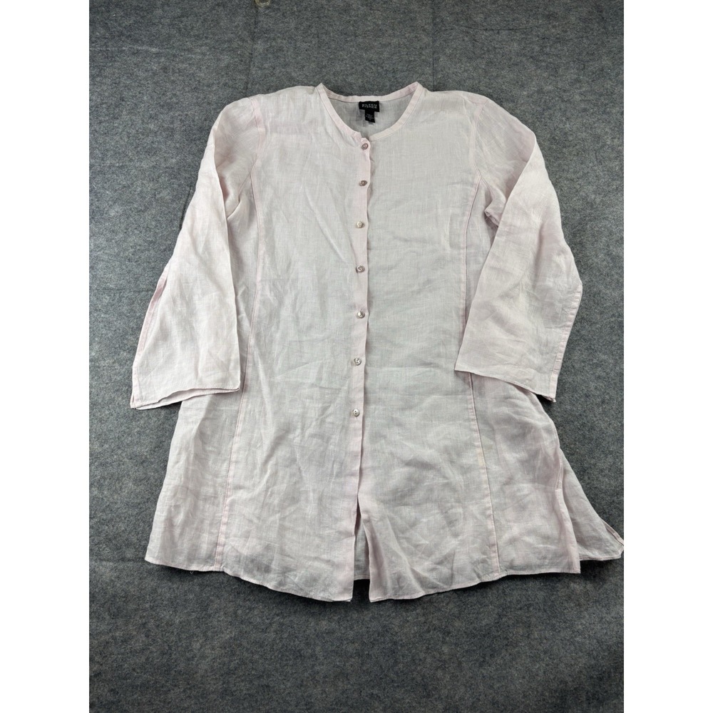 Eileen Fisher Women's S Irish Linen Button Down Tunic Blouse Baby Pink Lagenlook